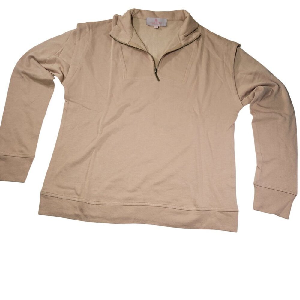 Laurie Felt LA Tan Women Half-Zip Cotton Bambo Blend Pullover Sweatshirt Size XS